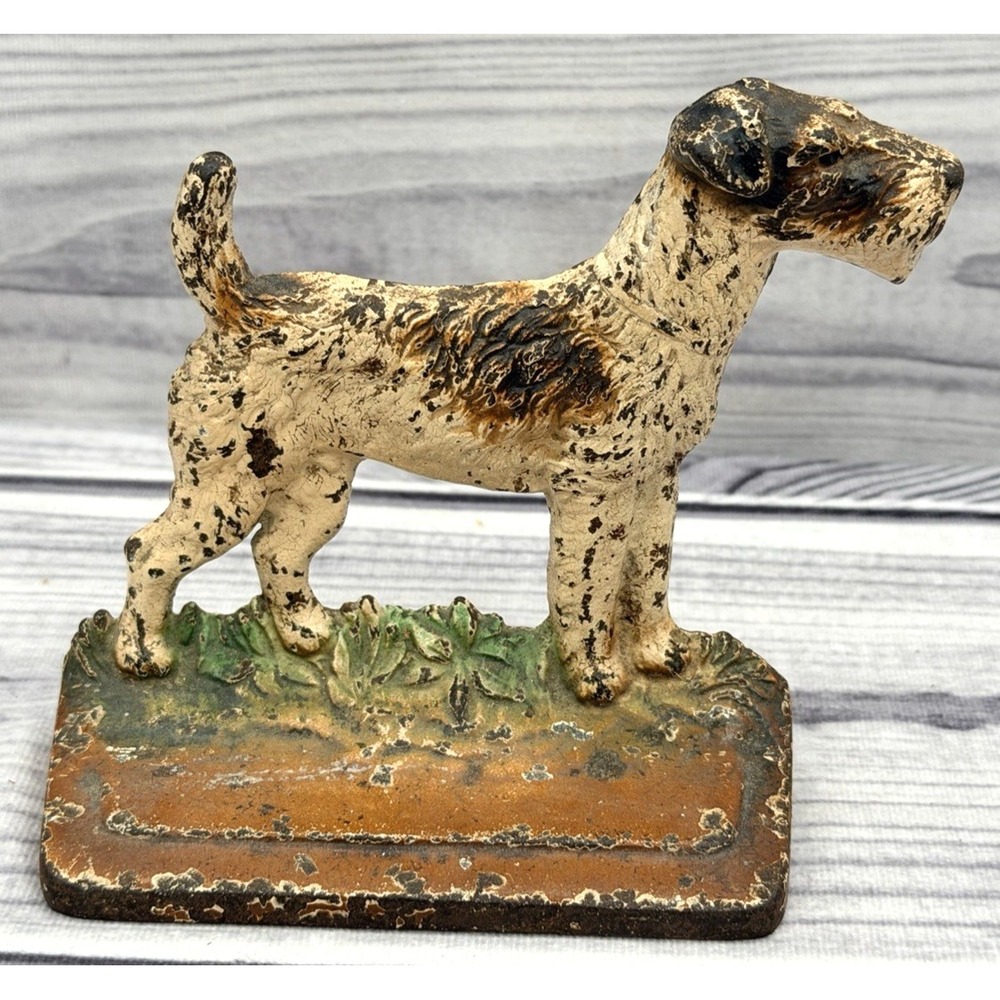 Vintage 30's Hubley Mfg Co Cast Iron Fox Terrier Airdale Dog Bookend Marked 294